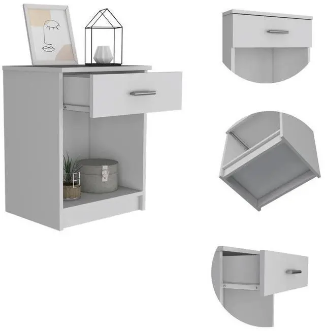 Alt view image 3 of 6 - Nightstand Coco, Single Drawer, Lower Shelf, White Finish