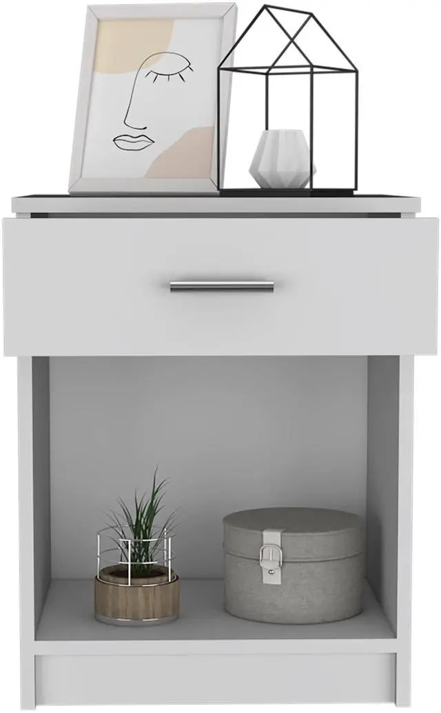 Alt view image 2 of 6 - Nightstand Coco, Single Drawer, Lower Shelf, White Finish
