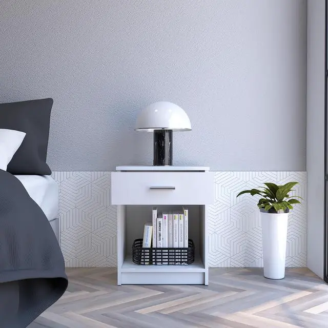Alt view image 4 of 6 - Nightstand Coco, Single Drawer, Lower Shelf, White Finish