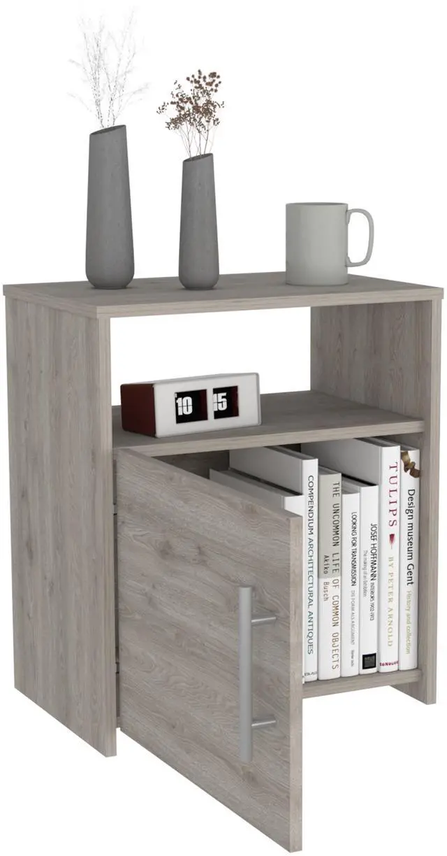 Alt view image 3 of 4 - Nightstand Cuarzz, One Cabinet, Light Gray Finish