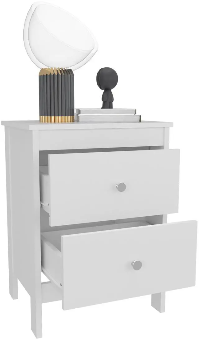 Alt view image 5 of 7 - Newcastle Nightstand Two Drawer And Open Shelf, Modern Bedside Table, White