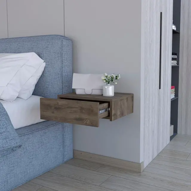Alt view image 2 of 7 - Dark Brown Wall-Mounted Floating Nightstand