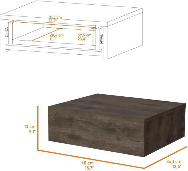 Alt view image 7 of 7 - Dark Brown Wall-Mounted Floating Nightstand