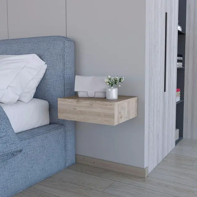 Main image of Light Gray Wall-Mounted Floating Nightstand