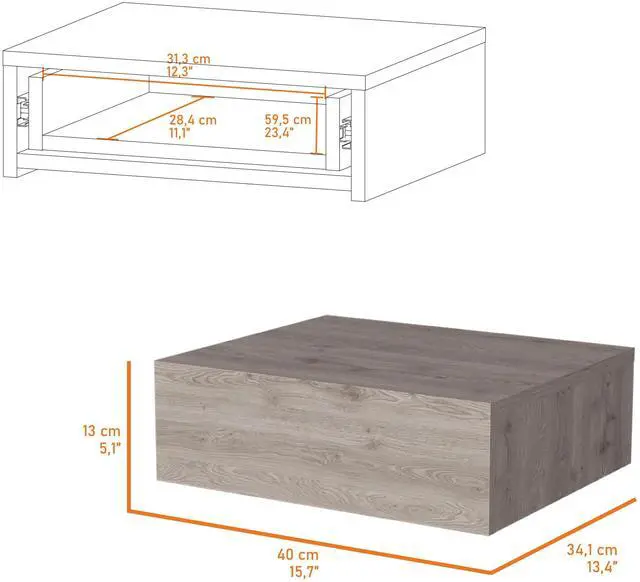 Alt view image 7 of 7 - Light Gray Wall-Mounted Floating Nightstand