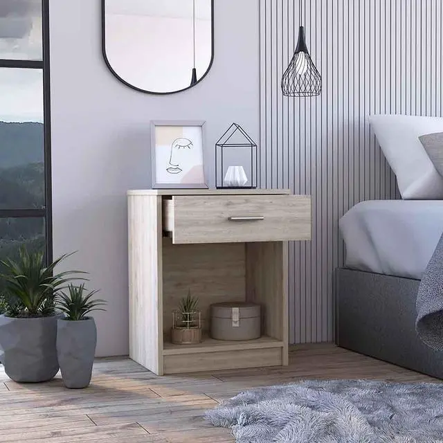 Alt view image 4 of 7 - Eco Nightstand , End Table, Side Table Superior Top,  One Drawer, Lower Shelf -Light Gray
