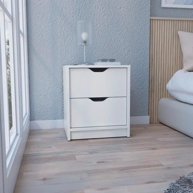 Main image of Basilea 2 Drawers Nightstand , End Table, Side Table Pull Out System -White
