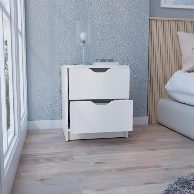 Alt view image 4 of 7 - Basilea 2 Drawers Nightstand , End Table, Side Table Pull Out System -White
