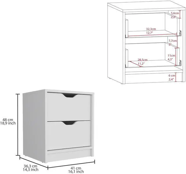 Alt view image 3 of 7 - Basilea 2 Drawers Nightstand , End Table, Side Table Pull Out System -White