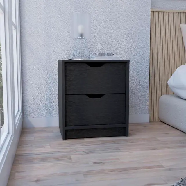 Main image of Basilea 2 Drawers Nightstand , End Table, Side Table Pull Out System -Black
