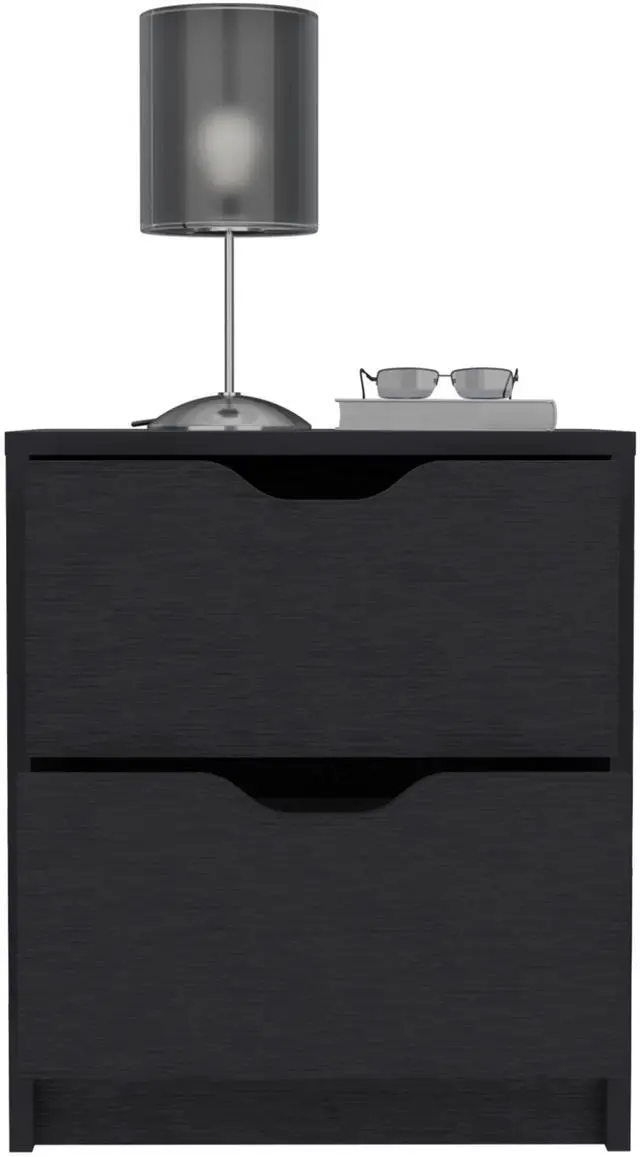 Alt view image 5 of 7 - Basilea 2 Drawers Nightstand , End Table, Side Table Pull Out System -Black