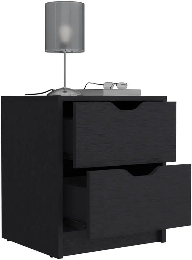 Alt view image 7 of 7 - Basilea 2 Drawers Nightstand , End Table, Side Table Pull Out System -Black