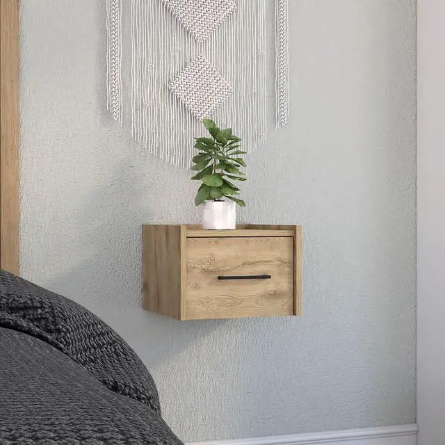 Main image of Boa Floating Nightstand , End Table, Side Table Wall-Mounted Single Drawer Design with Handle- Macadamia - Bedroom