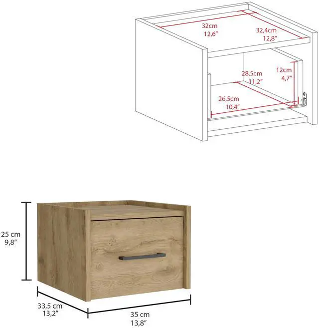Alt view image 3 of 5 - Boa Floating Nightstand , End Table, Side Table Wall-Mounted Single Drawer Design with Handle- Macadamia - Bedroom