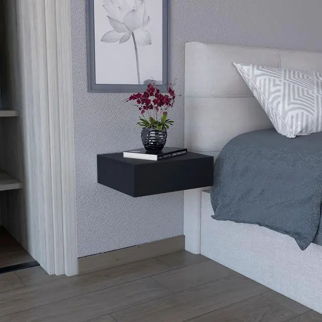 Main image of Milano Floating Nightstand , End Table, Side Table Wall-Mounted with Drawer -Black -Bedroom