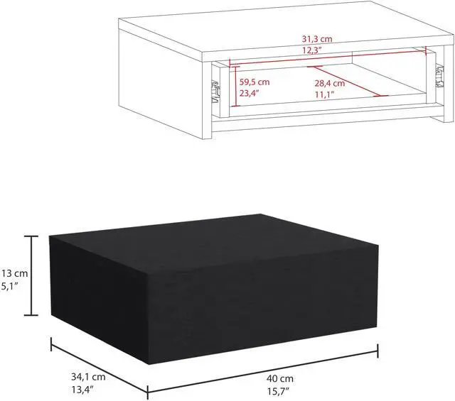 Alt view image 3 of 5 - Milano Floating Nightstand , End Table, Side Table Wall-Mounted with Drawer -Black -Bedroom