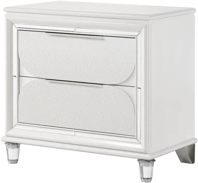 Alt view image 2 of 7 - Pearl White 2-Drawer Nightstand with Acrylic Crystal Legs