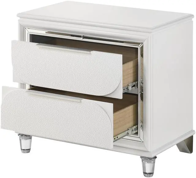 Alt view image 3 of 7 - Pearl White 2-Drawer Nightstand with Acrylic Crystal Legs