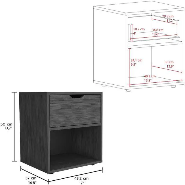 Alt view image 3 of 7 - Aberdeeen 19.7-Inch High Nightstand End Table with Open Shelf