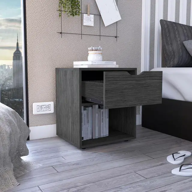 Alt view image 4 of 7 - Aberdeeen 19.7-Inch High Nightstand End Table with Open Shelf