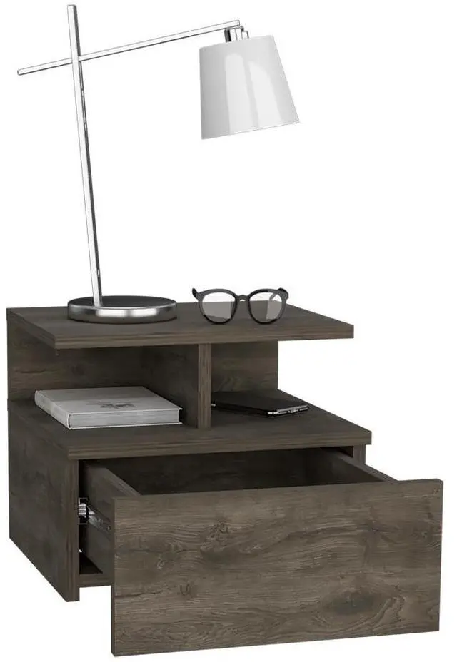 Alt view image 7 of 7 - Adele Floating Nightstand with Drawer and Open Storage Shelves