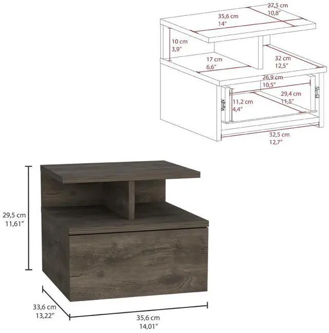 Alt view image 3 of 7 - Adele Floating Nightstand with Drawer and Open Storage Shelves