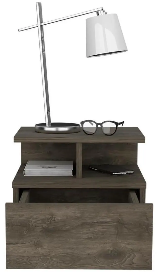 Alt view image 6 of 7 - Adele Floating Nightstand with Drawer and Open Storage Shelves
