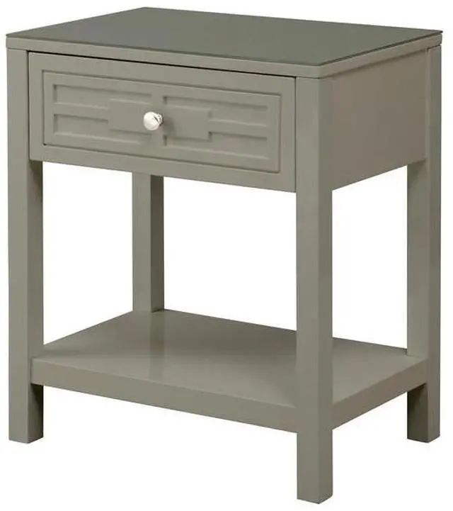 Alt view image 2 of 6 - Dylan 23" Taupe Wooden End Side Table Nightstand with Glass Top and Drawer