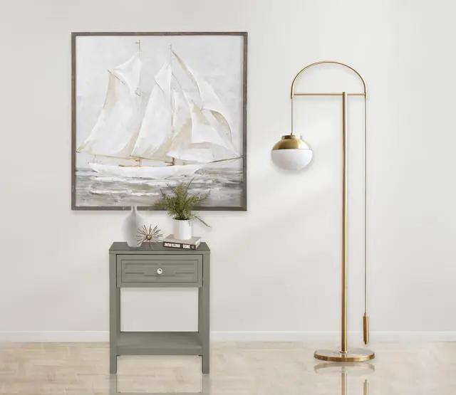 Main image of Dylan 23" Taupe Wooden End Side Table Nightstand with Glass Top and Drawer