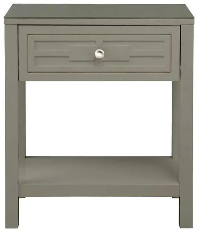 Alt view image 3 of 6 - Dylan 23" Taupe Wooden End Side Table Nightstand with Glass Top and Drawer