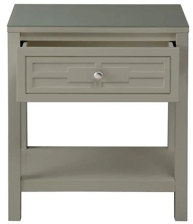 Alt view image 4 of 6 - Dylan 23" Taupe Wooden End Side Table Nightstand with Glass Top and Drawer
