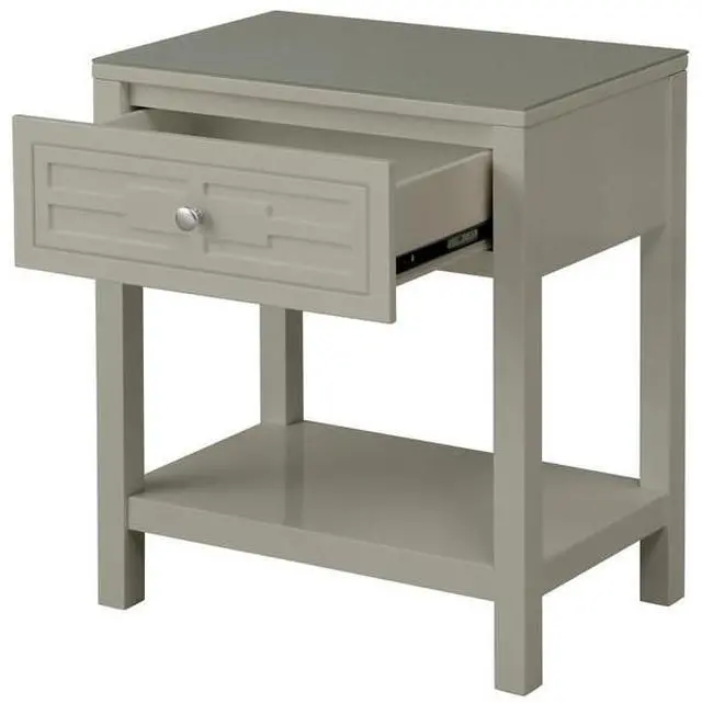 Alt view image 5 of 6 - Dylan 23" Taupe Wooden End Side Table Nightstand with Glass Top and Drawer