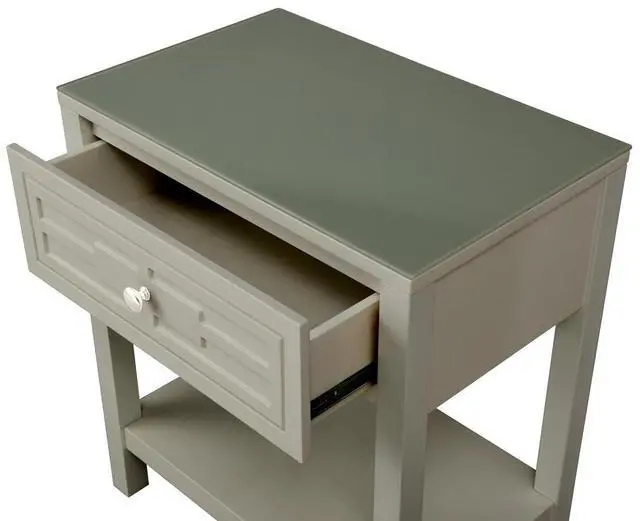 Alt view image 6 of 6 - Dylan 23" Taupe Wooden End Side Table Nightstand with Glass Top and Drawer