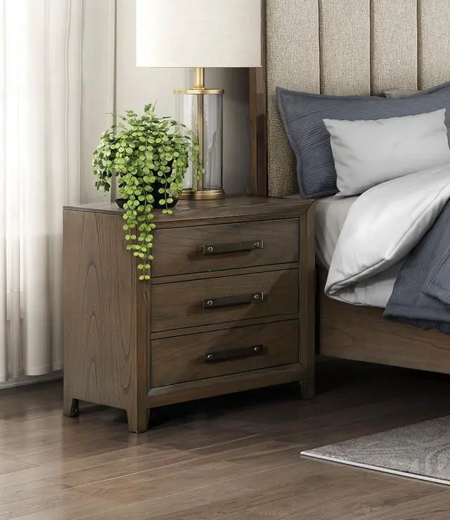 Alt view image 5 of 7 - Dark Walnut Finish Nightstand of 3 Drawers Classic Design Bedroom Furniture 1pc