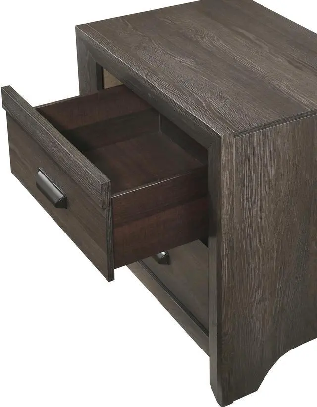 Alt view image 3 of 6 - 1pc Contemporary Nightstand End Table with Two Storage Drawers Brown Gray Finish Bedroom Wooden Furniture