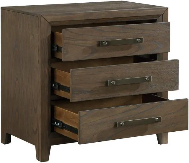 Alt view image 3 of 7 - Dark Walnut Finish Nightstand of 3 Drawers Classic Design Bedroom Furniture 1pc