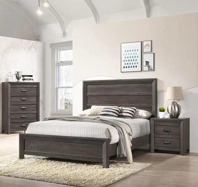 Alt view image 6 of 6 - 1pc Contemporary Nightstand End Table with Two Storage Drawers Brown Gray Finish Bedroom Wooden Furniture
