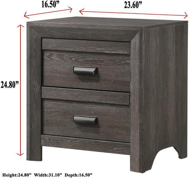 Alt view image 5 of 6 - 1pc Contemporary Nightstand End Table with Two Storage Drawers Brown Gray Finish Bedroom Wooden Furniture