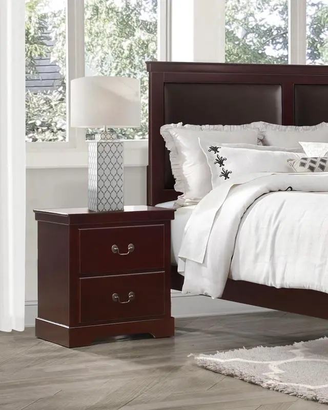 Main image of 1pc Classic Traditional 2 Drawers Nightstand Cherry Finish Bedroom Furniture Wooden Bedside Table Cabinet