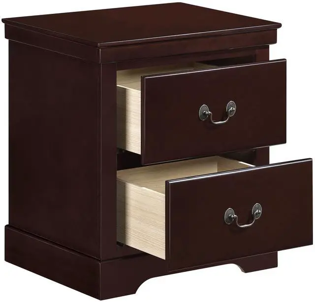 Alt view image 4 of 7 - 1pc Classic Traditional 2 Drawers Nightstand Cherry Finish Bedroom Furniture Wooden Bedside Table Cabinet