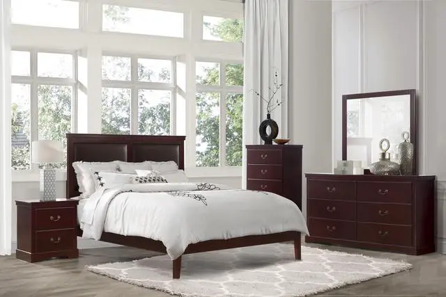 Alt view image 5 of 7 - 1pc Classic Traditional 2 Drawers Nightstand Cherry Finish Bedroom Furniture Wooden Bedside Table Cabinet