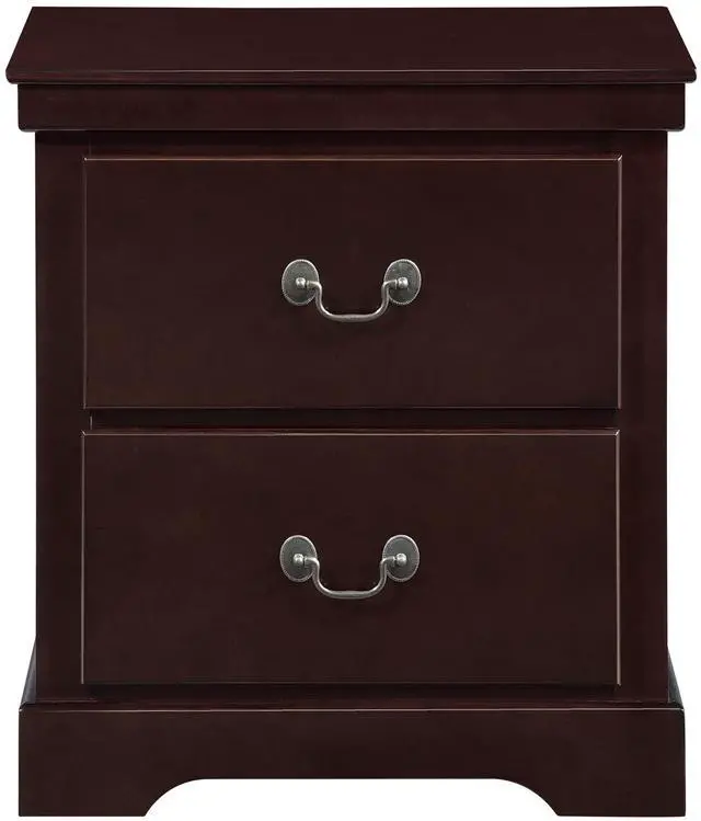 Alt view image 2 of 7 - 1pc Classic Traditional 2 Drawers Nightstand Cherry Finish Bedroom Furniture Wooden Bedside Table Cabinet
