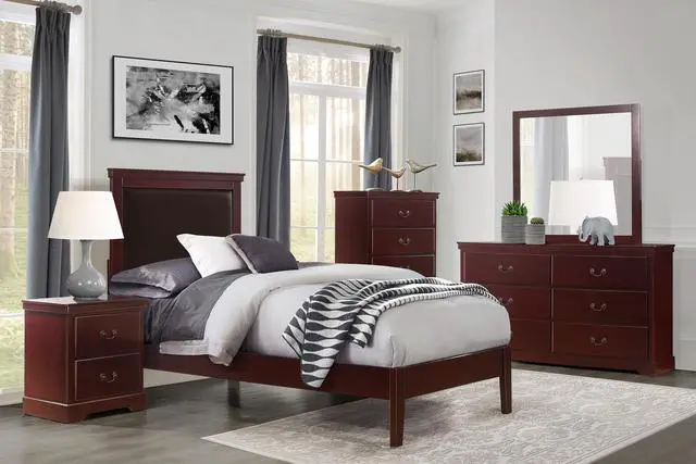 Alt view image 7 of 7 - 1pc Classic Traditional 2 Drawers Nightstand Cherry Finish Bedroom Furniture Wooden Bedside Table Cabinet