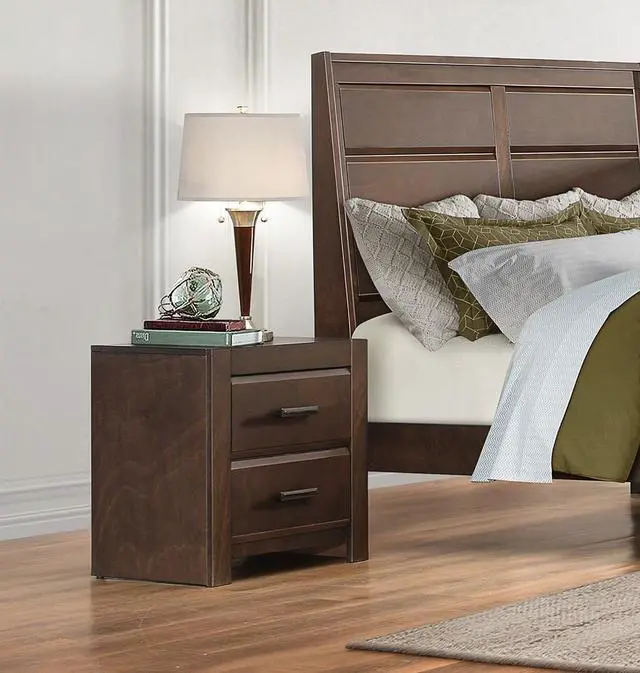 Alt view image 4 of 5 - Espresso Finish Two Drawers Nightstand 1pc Contemporary Bold Framing Wooden Bedroom Furniture