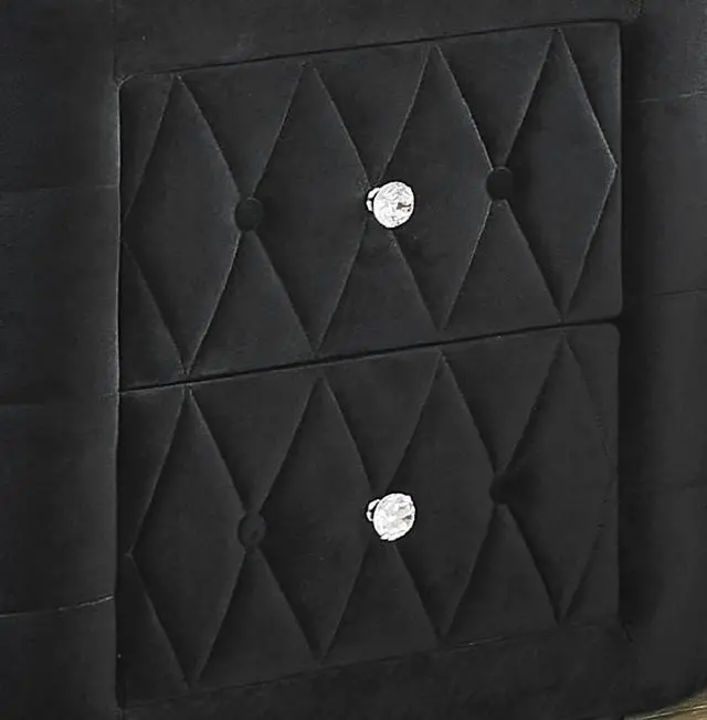 Alt view image 3 of 6 - 1pc Oval Faux Marble Top Nightstand 2- Drawers Storage Black Finish Button Tufted Faux Crystal Tufted