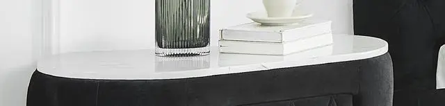 Alt view image 4 of 6 - 1pc Oval Faux Marble Top Nightstand 2- Drawers Storage Black Finish Button Tufted Faux Crystal Tufted