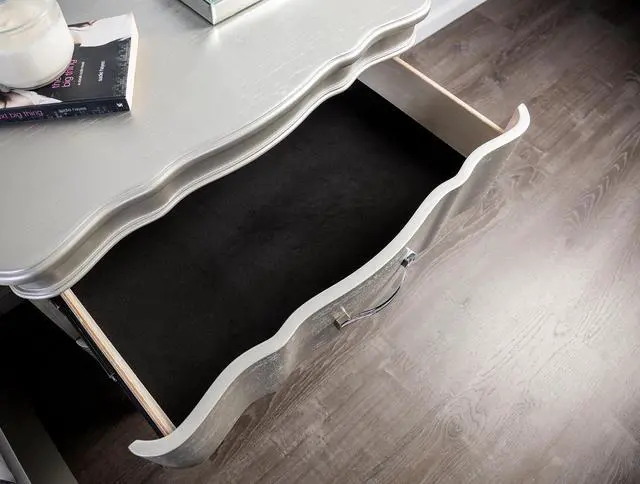 Alt view image 2 of 7 - Glam Stylish Modern Silver 1pc Nightstand Solidwood Turned Wood Leg Curved Front Panels Bedroom Furniture Bedside