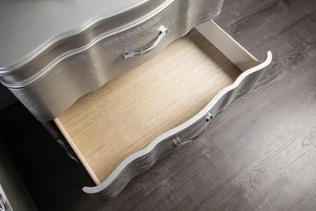 Alt view image 3 of 7 - Glam Stylish Modern Silver 1pc Nightstand Solidwood Turned Wood Leg Curved Front Panels Bedroom Furniture Bedside