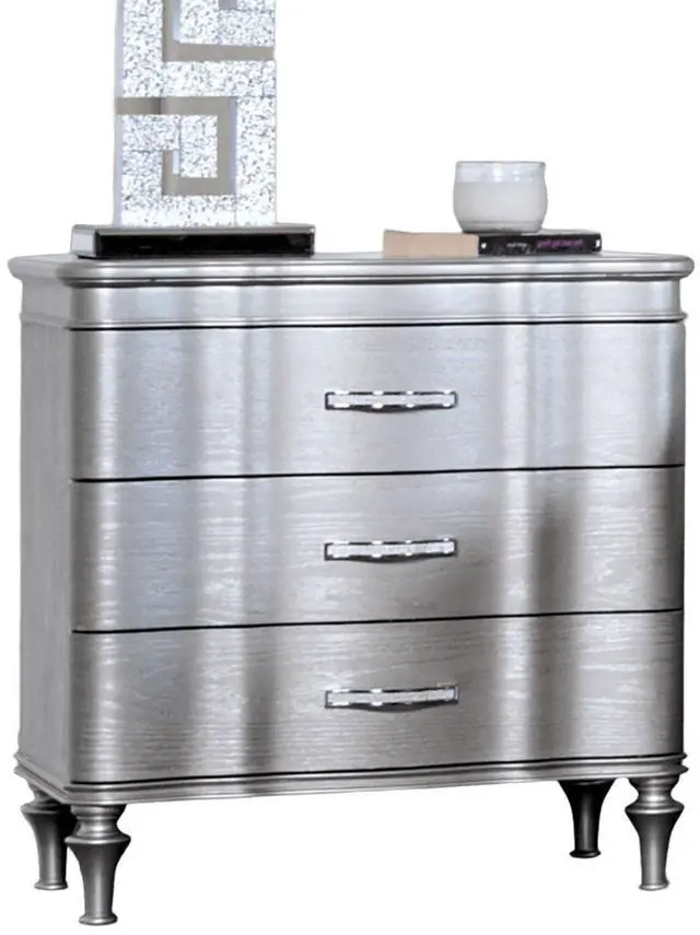 Alt view image 6 of 7 - Glam Stylish Modern Silver 1pc Nightstand Solidwood Turned Wood Leg Curved Front Panels Bedroom Furniture Bedside