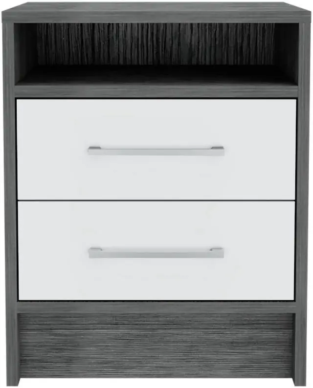 Alt view image 2 of 7 - Eter Nightstand , End Table, Side Table Superior Top, Two Drawers -Smokey Oak / White